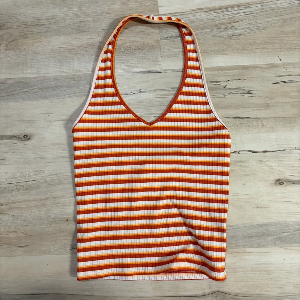 American Eagle Outfitters Orange and White Striped Tank Top